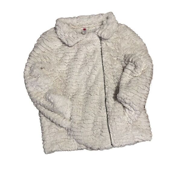 Total Girl White Faux Fur Zip Up Jacket Size L 14-16 - Picture 1 of 7